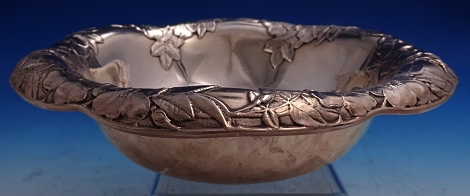 Bowl #16858E 1 3/4 pints 186 M mark 925-1000 acid etched floral design w/ notable dings 14.99 ozt 2 1/2